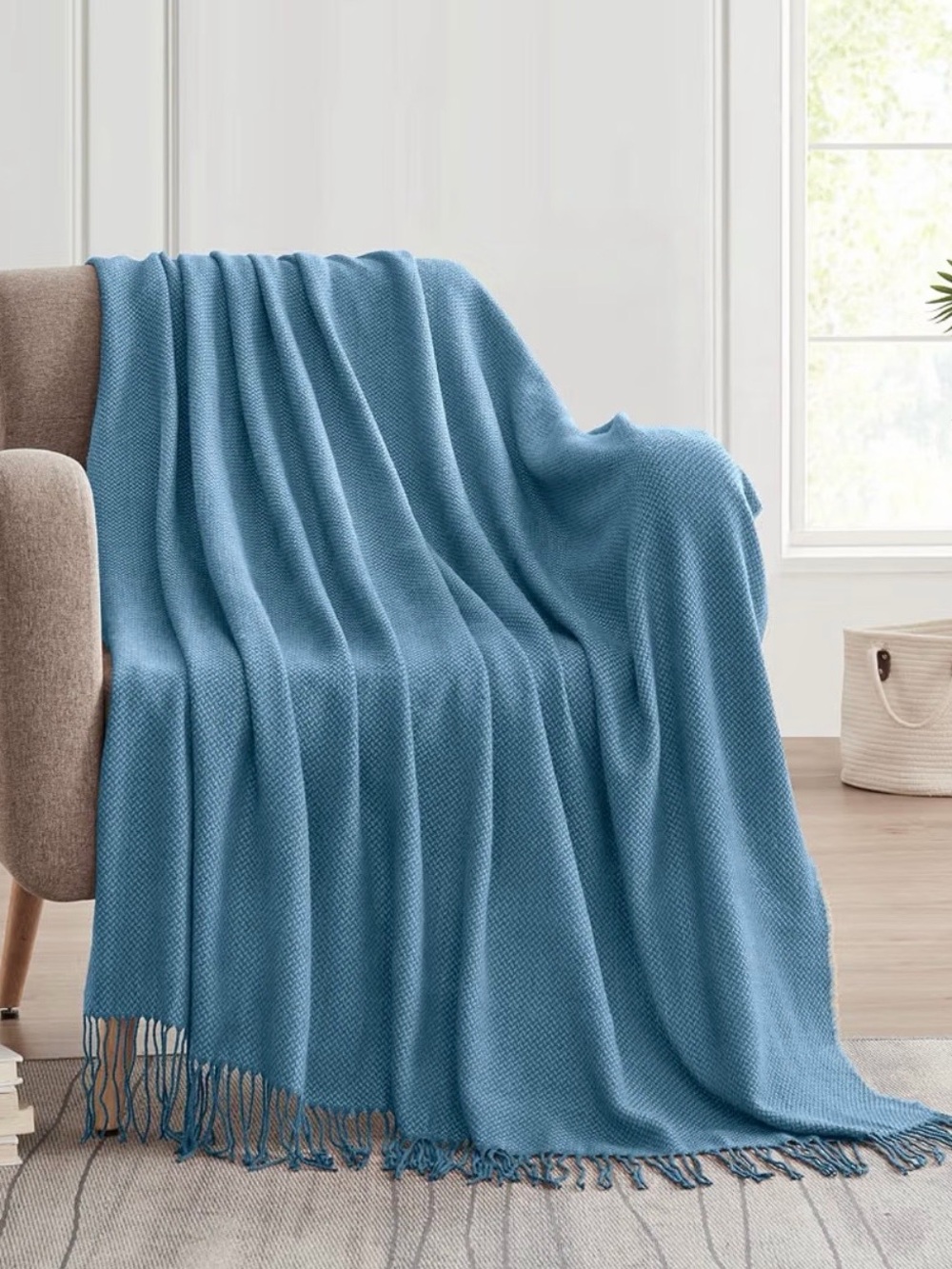 Soft Spa Blue Knit Throw Blanket